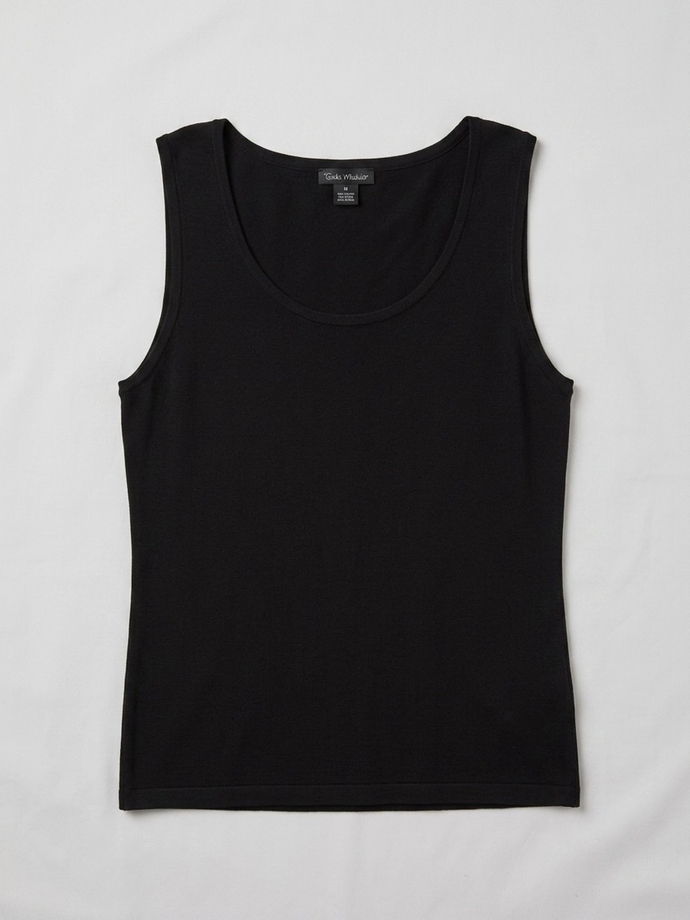 Linda Matthews Black Tank Top Medium M Ribbed Stretch Knit Layering Shell Office